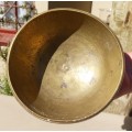 SOLID BRASS BOWL ON PEDASTAL WITH FOLDED GROOVED RIM