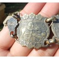 VINTAGE 1950S DON QUIXOTE MEDIEVAL KNIGHT AND GLADIATOR EMBOSSED BRASS CUFF BRACELET