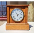 AMERICAN SESSIONS ANTIQUE TIME AND STRIKE MISSION STYLE MANTEL CLOCK WITH KEY WORKING