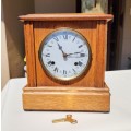AMERICAN SESSIONS ANTIQUE TIME AND STRIKE MISSION STYLE MANTEL CLOCK WITH KEY WORKING