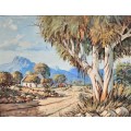 FAMOUS SA ARTIST HANNES VAN DER WALT (1948-) CAPE FARMSTEAD WITH GUM TREE 1975 ORIGINAL OIL PAINTING
