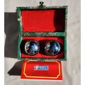 VINTAGE 1980S CHINESE CHROME PLATED BAODING EXERCISE AND SINGING HEALTHY BALLS WITH ORIGINAL BOX AND