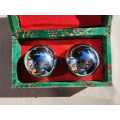VINTAGE 1980S CHINESE CHROME PLATED BAODING EXERCISE AND SINGING HEALTHY BALLS WITH ORIGINAL BOX AND