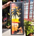 PALM TREE AFRICAN SUNSET RIVER SCENE PAINTING SIGNED MUANYA