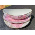 BEAUTIFUL PINK GRAVY BOAT WITH SPILTRAY AND PLATE IN GAYTIME PATTERN