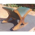 ANTIQUE X BASE ROCKING FOOT GOUT STOOL WITH GREEN TANNED LEATHER UPHOLSTERY