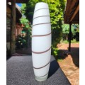 MODERN ART GLASS VASE IN WHITE WITH HAND PAINTED BLACK SPIRAL 1ST OF 2 ON AUCTION