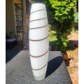 MODERN ART GLASS VASE IN WHITE WITH HAND PAINTED BLACK SPIRAL 1ST OF 2 ON AUCTION