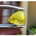 ALL NATURAL INCLUSIONS VISIBLE 1.0CT YELLOW GREEN SPHENE TITANITE GEMSTONE WITH TRILLION CUT