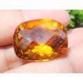 HUGE 27,40CARAT GOLDEN YELLOW CITRINE GEMSTONE WITH BEAUTIFUL FACETTED CUSHION CUT