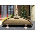 Elegant Vintage 1970s Brass Fireplace Log Holder with Lions Paw Feet and Swing Hinged Handle