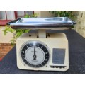 VINTAGE 1950S-1960S GERMAN MADE TOWER WHITE METAL KITCHEN SCALE WITH CHROMED TOP DISH