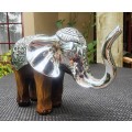 Hand Carved Wooden Elephant with Silver Resin Cast Ceremonial Garments