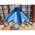 Blue Stained and Clear Glass 42 cm Diam Cone Shaped Lampshade with Pewter Frame