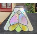 Green and White Pearl Luster Stained Glass 22 cm Wide Pyramid Shaped Lampshade with Pewter Frame