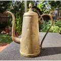 Antique Large 32cm High Moroccan Arabian Brass Coffee Pot with Long Spout and Scroll Shaped Handle