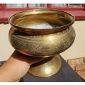 Exquisitely Engraved Brass Pedastal Vase or Planter Made in India Heavy 820g