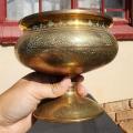 Exquisitely Engraved Brass Pedastal Vase or Planter Made in India Heavy 820g