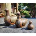 Three Graduated Sized Vintage Wooden Ducks with Brass and Copper Feather and Breast Design