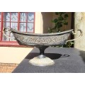 Antique Brass or Bronze Offering or Fruit Bowl with Two Handles and Floral Relief Design