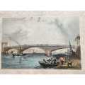 Tombleson & Co Circa 1840 Hand Coloured Steel Engraved Print Old Southwark Bridge (demolished WW1)