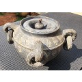Vintage African Clay Pot Oil Lamp with 4 Double Interlocking Ring Handles