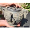 Vintage African Clay Pot Oil Lamp with 4 Double Interlocking Ring Handles