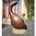 Luba DRC Tribal Calabash Gourd Smoking Pipe with Embellishments