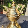 Small Decorative Judaica Jerusalem Embossed Brass Samovar with Teapot