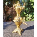 Small Decorative Embossed Brass Samovar with Teapot - Tested to hold water