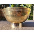 Large 24cm Diam Dragon Engraved Brass Pedestal Bowl Vintage Chinese