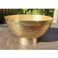 Large 24cm Diam Dragon Engraved Brass Pedestal Bowl Vintage Chinese