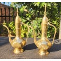Two Indian Brass Aftaba (Ewer) Water Pitchers With Leave Engravings