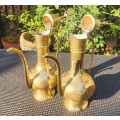 Two Indian Brass Aftaba (Ewer) Water Pitchers With Leave Engravings