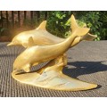 Jumping Waves Swimming Dolphins Brass Figurine