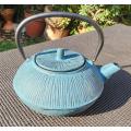 A TEAL 850ML CAST IRON TEAPOT  DRINK TEA WITH LEAVES THE ASIAN WAY