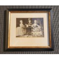 Vintage Framed Sepia Print Boy and 2 Girls Building A House of Cards by Francois Drouais (1727-1775)