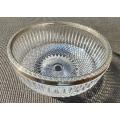 Exquisite English Pressed Cut Glass Bowl with Silver Coloured Metal Rim