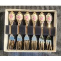 Lady Diana Princess of Wales Rose Enamelled Desert Fork Set of 6 Gold Plated Stainless Steel Japan