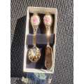 Lady Diana Princess of Wales Rose Enamelled Fish Knife and Sugar Spoon Set Gold Plated Stainless Ste