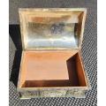 Egyptian Themed Engraved Metal Trinket Box with Stagecoach Embossed Decorated Domed Hinged Lid