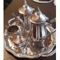 teaset silver plated teapot, coffee pot, sugar bowl and milk jug