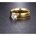 Gold Solitaire Band Ring with Simulated Diamond