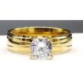 Gold Solitaire Band Ring with Simulated Diamond