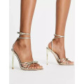 Simmi London Samia heeled sandals with bow details in gold UK 7