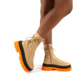 FINALE CAMEL PU MULTI CHUNKY SOLE ANKLE WRAP BOOTS