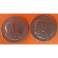 OLD NICKEL 20c COINS - 1965 VAN RIEBEEK - 1 ENGLISH & 1 AFRIKAANS