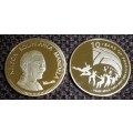 NELSON MANDELA 10 YEARS OF FREEDOM GOLD PLATED BRASS
