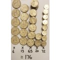 176 x Nickel Coins, Rep. S.A. 5c, 10c, 20c, 50c, R1 Bid per coin to take them all