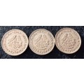 3X 1/2 Cent coins  (As per photo) 1961 + 1962 + 1964